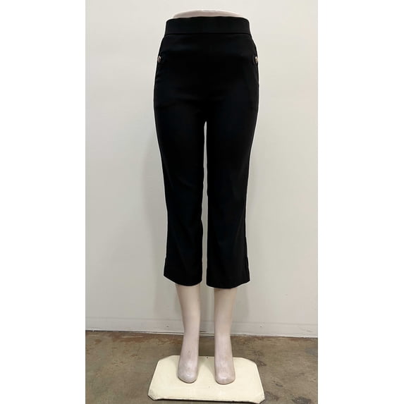 Counterparts Womens pull on stretch front pockets button tab slim Crop , Black , S
