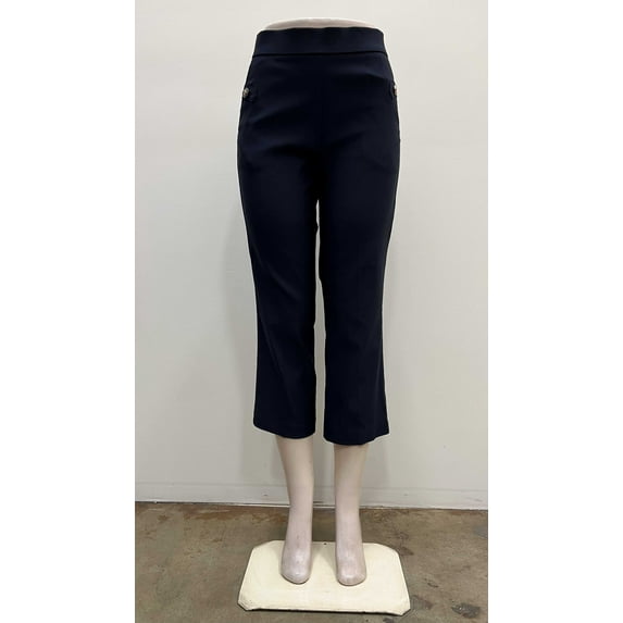 Counterparts Womens pull on stretch front pockets button tab slim Crop , Navy , S