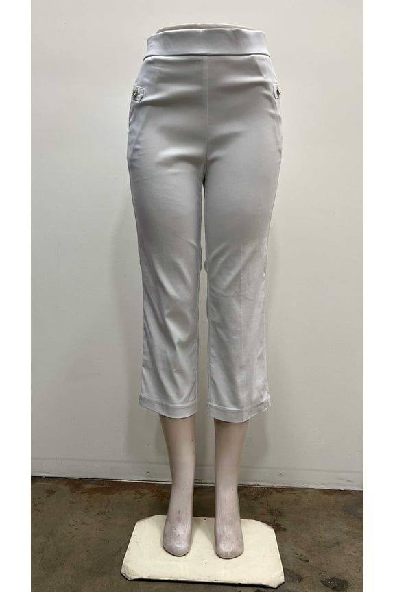 Womens pull on stretch front pockets button tab slim Crop , White , XL