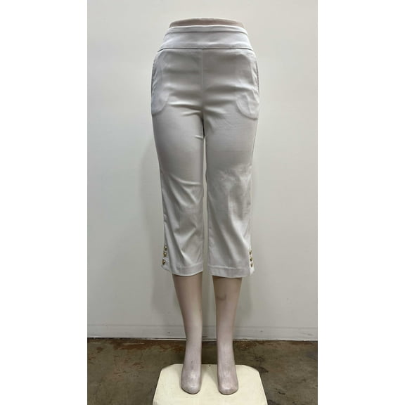 Counterparts Womens pull on stretch front slash pockets Crop with crest gold buttons on hem , White , M