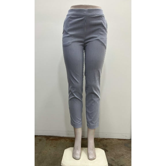 Counterparts Womens striped pull on stretch slim leg ankle length Pants with front pockets , Blue , L
