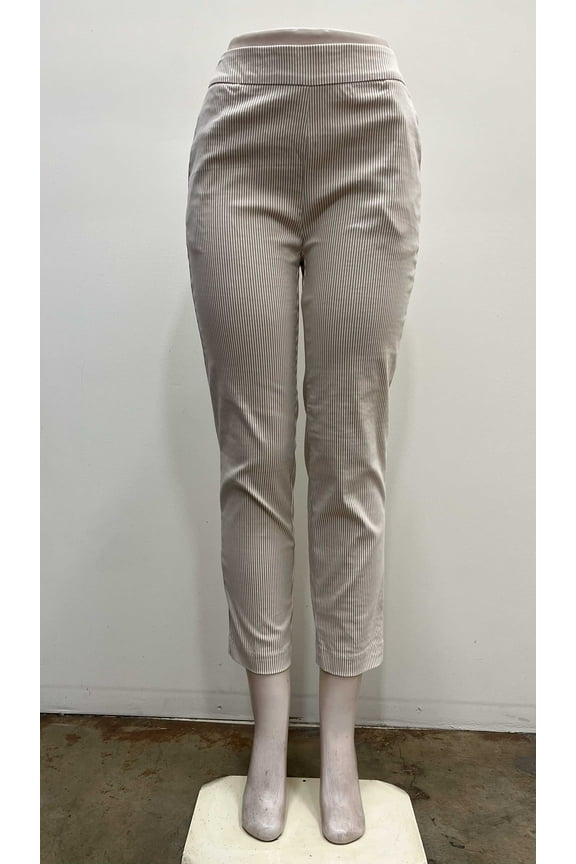 Womens striped pull on stretch slim leg ankle length Pants with front pockets , Tan , L