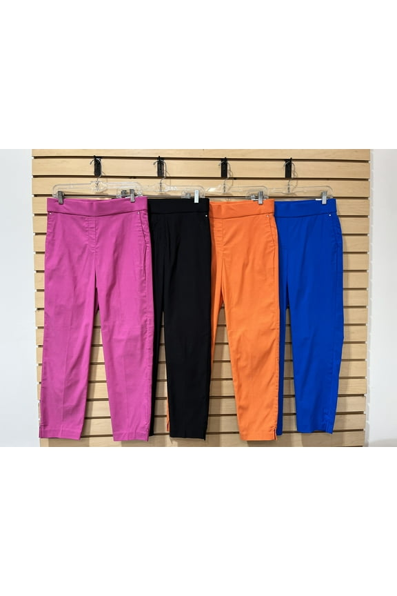 ankle length front pockets slim leg pull on Pants , Raspberry , M