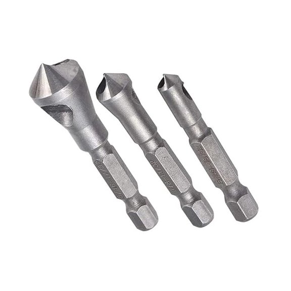 Countersink Deburring Tool Set - 3Pcs HSS Hole Deburring Tool for Metal, Wood, Plastic - 1/4 Inch Shank - Countersinking Chamfer Drill Bit Set