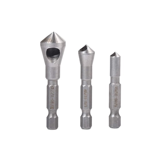 Countersink Deburring Tool Set Drill Bits 1/4 Hex Shank Chamfer Wood Countersink Deburring Drill Bit Tool 5/64 1/8 3/16 (Set of 3)