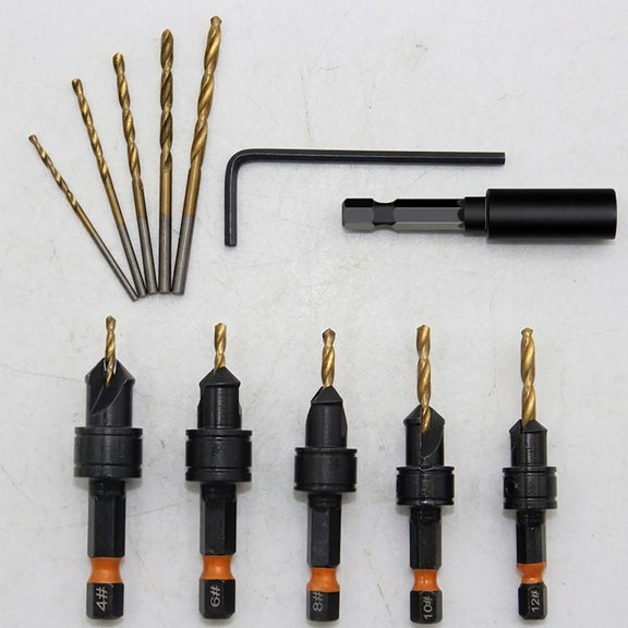 Countersink Drill Bit Set, 12 PCS Counter Sink Drill Bit Adjustable, #4, #6, #8, #10, #12, Magnetic Extension bit Holder for Woodworking with Storage Box