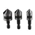 thumbnail image 1 of Countersink Drill Bit Set 12mm 16mm 19mm Dia 1/4” Hex Shank 90 Degree 5 Flute Chamfer Tool Carbon Steel 3pcs, 1 of 5