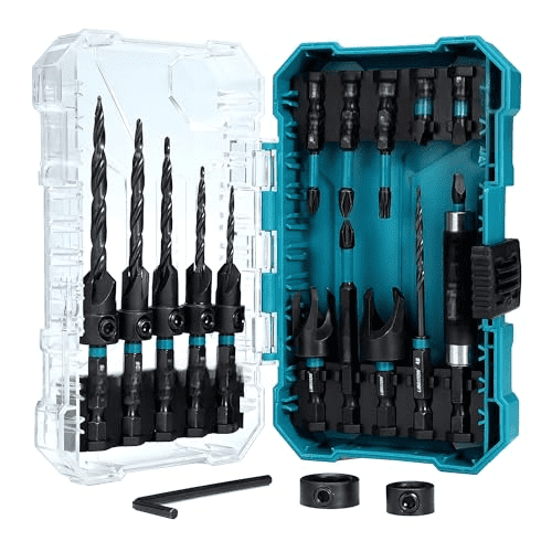 Countersink Drill Bit Set, 19 PCS Tapered Drill Bits for Woodworking, Counter Sink Drill Bit Wood Plug Cutter Extendable Bit Holder 1/4" Hex Shank Screwdriver Bits with Storage Case