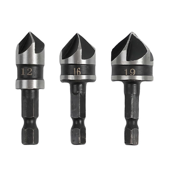 Countersink Drill Bit Set, 3Pcs 82 Degree Precision Drill with Sizes 12/16/19, for Wood, Metal, Plastic