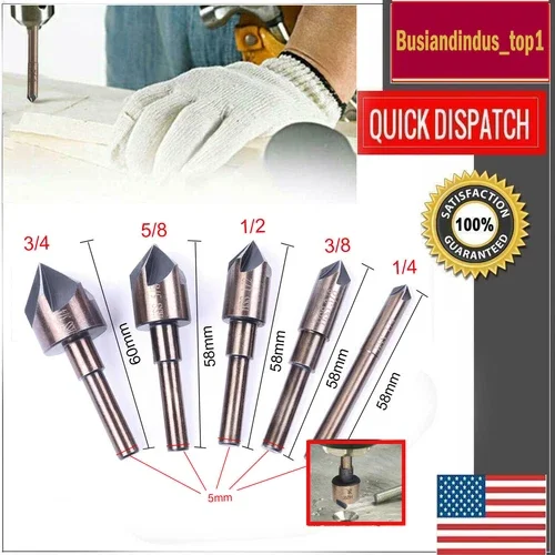 Countersink Drill Bit Set, 5 Flute Chamfering Cutter For Metalworking, High Spee
