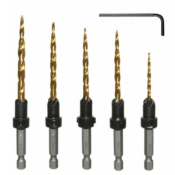 Countersink Drill Bit Set 5 Pcs Countersink Drill Bit Fit for Wood /Plastic /Metal 7/64" 9/64"11/64"3/16"7/32"