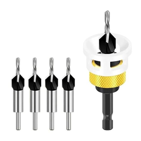 Countersink Drill Bit Set 5PCS, 8mm Carbide Tip Round Shank, HSS Tapered Woodworking Drill Bits for Screw Counter Sinking and Carpentry