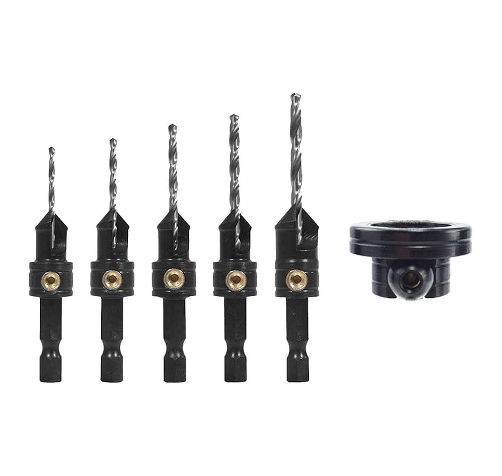 Countersink Drill Bit Set - 5Pc Quick Change Countersink Drill Bits with Depth Stop - #4 #6 #8 #10 #12 Screw Sizes - 3/8" & 1/2" Counterbore for Woodworking
