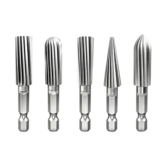 Countersink Drill Bit Set,5pcs Rotary Burr Wood Carving Rasp Files Set, with 1/4 Hex Shank for Metal, Soft Metal, Wood & Plastic Deburring, Shaping, Grooving, Polishing and Grinding