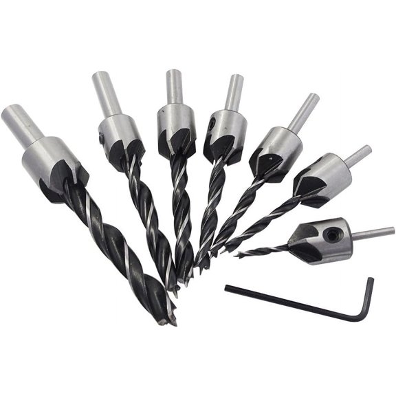 Multipurpose Drill Set, Countersink Drill Bit Adjustable Carpentry Reamer for Smooth Hole Drilling and High Hardness on Various Materials, 7 PCS