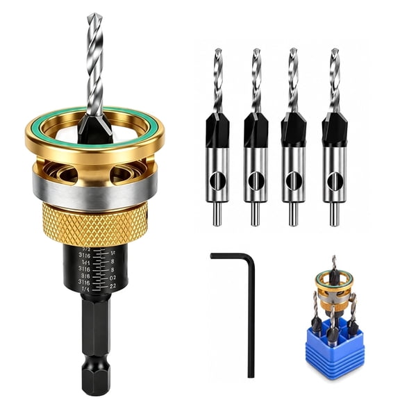 Countersink Drill Bit Set, Adjustable Depth Stop Countersink Bit, Multipurpose woodworking tools, Works on Wood, Plywood