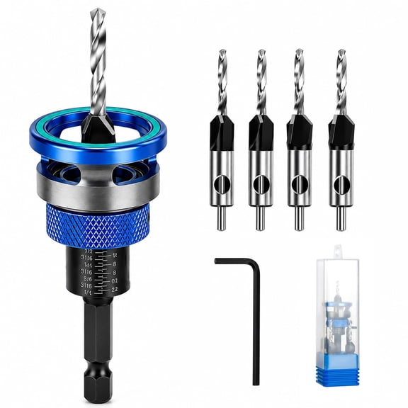 Countersink Drill Bit Set, Adjustable Depth Stop Countersink Bit, Multipurpose woodworking tools, Works on Wood, Plywood