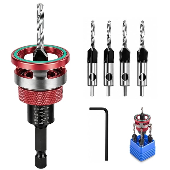 Countersink Drill Bit Set, Adjustable Depth Stop Countersink Bit, Multipurpose woodworking tools, Works on Wood, Plywood