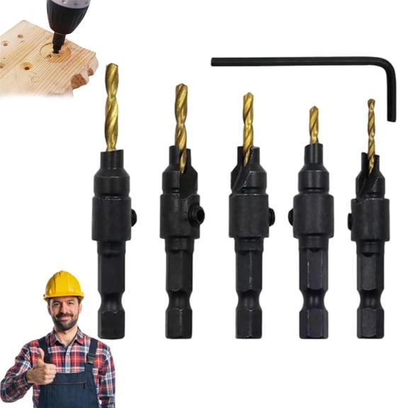 Countersink Drill Bit Set, HSS Adjustable Length Counterbore Drill Bits with Wrench, Pilot Hole Cutter Set for Wood & Screw Heads, Woodworking Tool Kit(RL 1 Set)