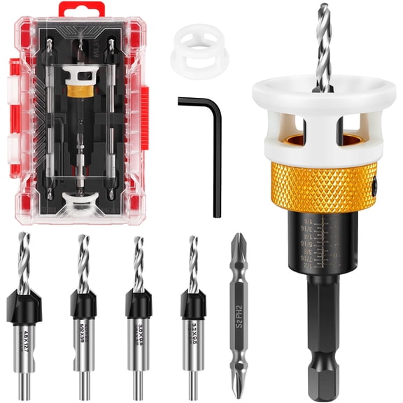 TMWEFUSC 2026 New Countersink Drill Bit Set High Speed Steel Counter Sink Drill Bits with Depth Stop and 1/4" Shank for Wood Particle Board Plywood