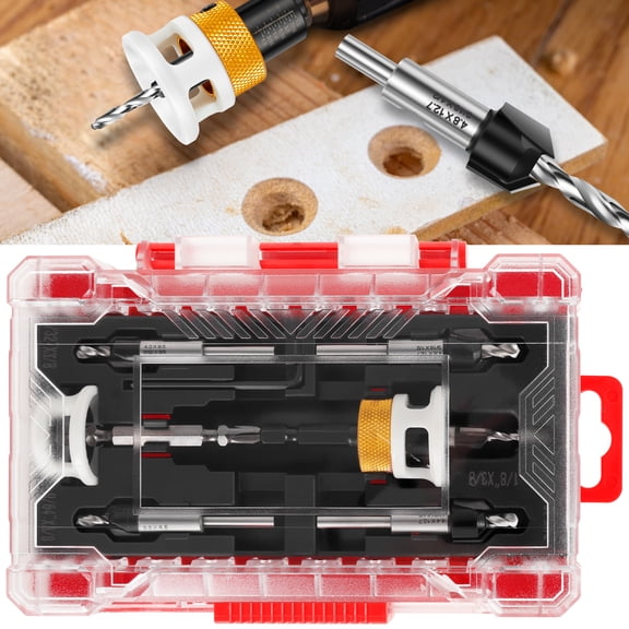 Countersink Drill Bit Set High Speed Steel Counter Sink Drill Bits with Depth Stop and 1/4" Shank for Wood Particle Board Plywood