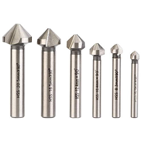 Countersink Drill Bit Set for Steel, 3 Flute 90 Degree HSS Chamfering ...
