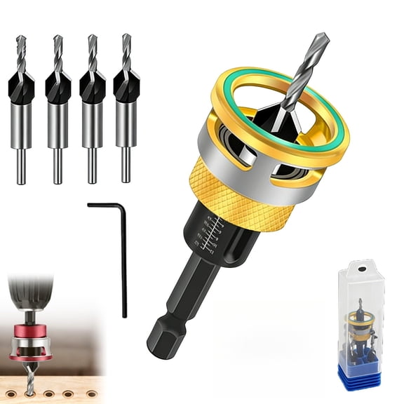 Countersink Drill Bit Set - Two-Flute Counterbore with Depth Stop, 4PCS Tapered Bits for Woodworking & DIY