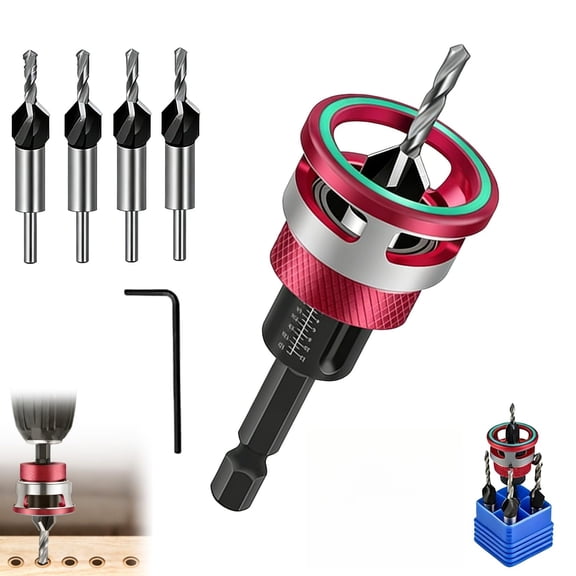 Countersink Drill Bit Set - Two-Flute Counterbore with Depth Stop, 4PCS Tapered Bits for Woodworking & DIY