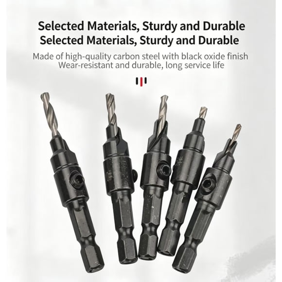 Vruelia Countersink Drill Bit Set, Woodworking Chamfer Adjustable Countersink Tools on Counter Sink Holes with 1/4inch Hex Shank