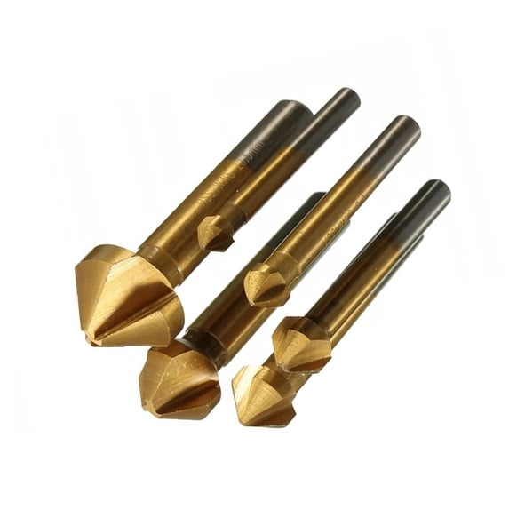 Countersink Drill Bit Set for Various Materials, High-Speed Steel, Quick Chamfering, Gold Color