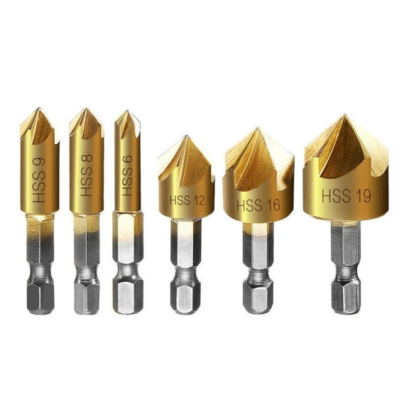 Countersink Drill Drill Bit 3Pcs 5 Flute 90 Degree Chamfering Tool Hex Shank Woodworking Hole Opener Brand New 12-19Mm Fangkenuo