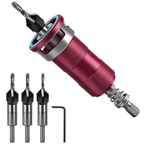 Countersink Drill Set, Countersink Wood Drill with Adjustable Depth Stop, Countersink Drill with 1/4 Inch Hex Shank
