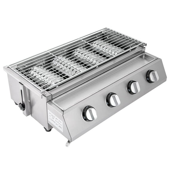 Countertop Barbeque Grill, LPG Gas 4-Burner Stainless Steel Grill for Outdoor Sliver