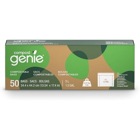 Countertop Bin Refill, Compostable Bags  50 Count | Plant-Based Materials, Easy Tear-Off Bags | Compatible with Countertop Bin (1.3 gal / 5 L)