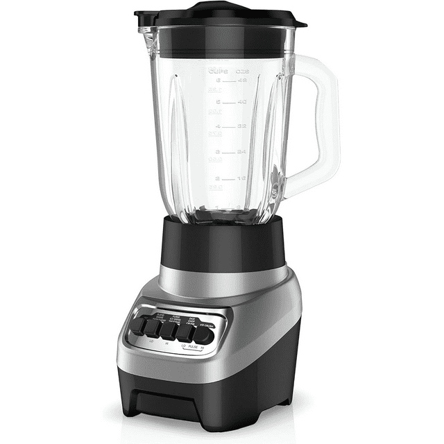 Countertop Blender, 6-Cup Glass Jar, For Smoothies and More, Stainless Steel Blade, 4 Speed Settings to Puree, Crush Ice, Chop, Dice, and Pulse, Dishwasher Safe, 700W Motor