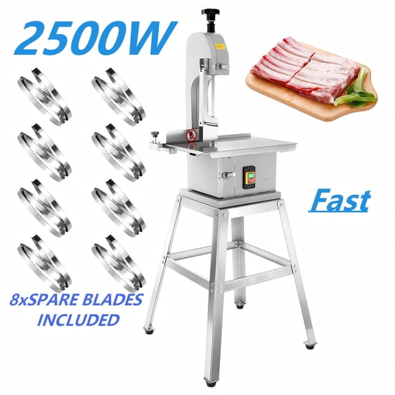 Countertop Bone Cutter Machine, 2500W Stainless Steel Saw, 55.8 LBS Stand with 8 Blades, Detach Flexibly for Ribs, Pork, Beef.