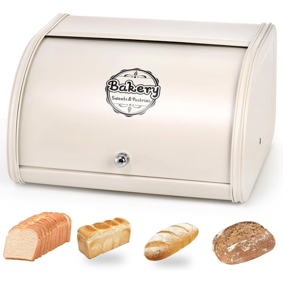 Countertop Bread Box, Bread Container for Kitchen, Metal Roll Top Bread Storage Holder, 1950s Rustic Baking Dispenser Bin for Dry Save, 11.8" L x 10" W x 6.7" H