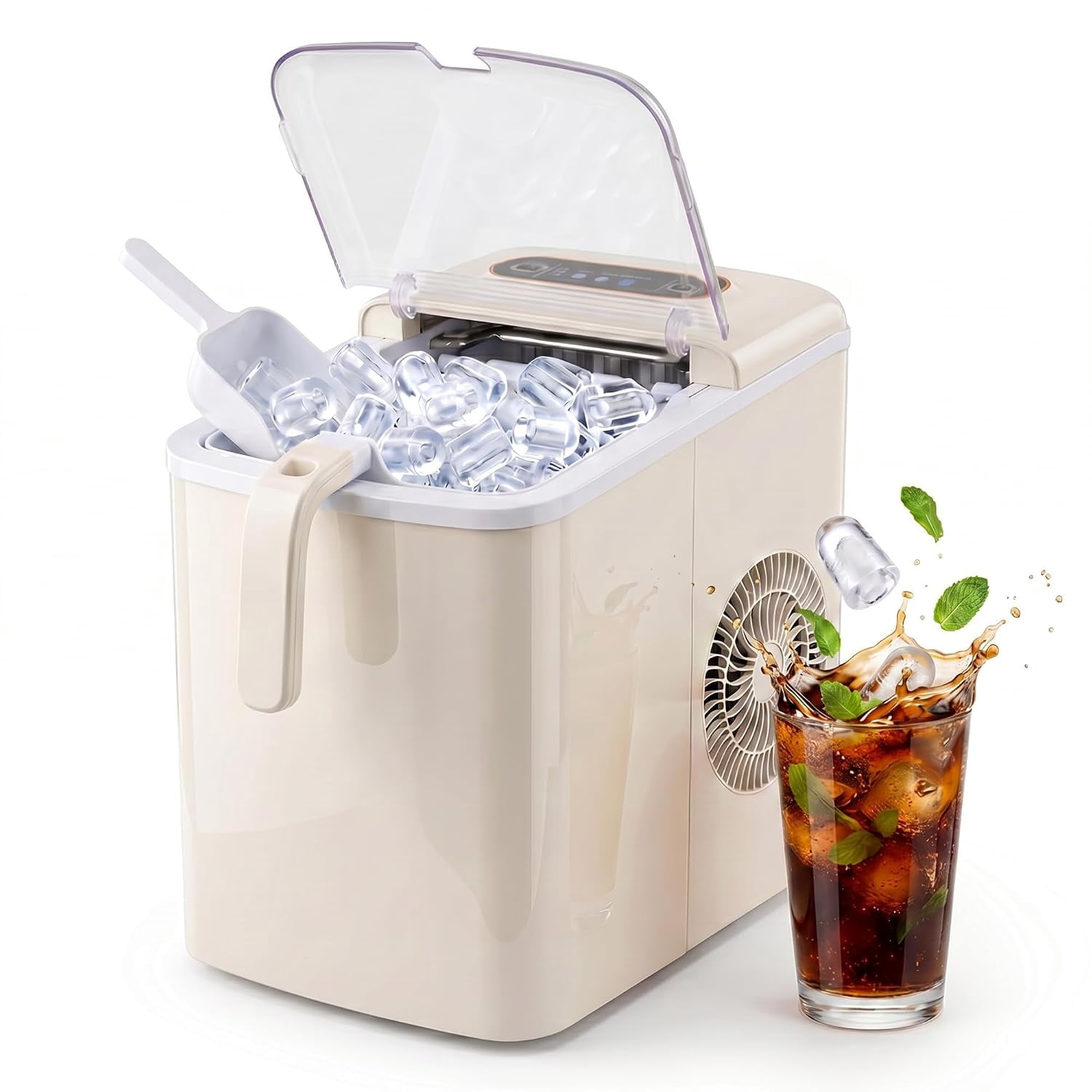 Countertop Bullet Ice Maker Machine 33lbs/Day, 6 Mins Fast Ice Production 2 Sizes Small Large Ice Cubes Auto Self Clean for Home Office RV Bar Dorm
