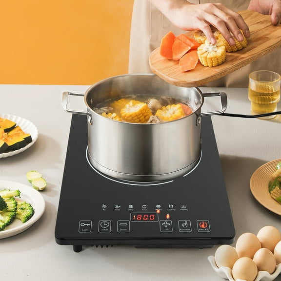 Countertop Ceramic Hob, 1800W Heating Power with 8 Cooking Modes, 4H Timer & Cool-Touch Surface, Perfect for Office and Small Kitchen
