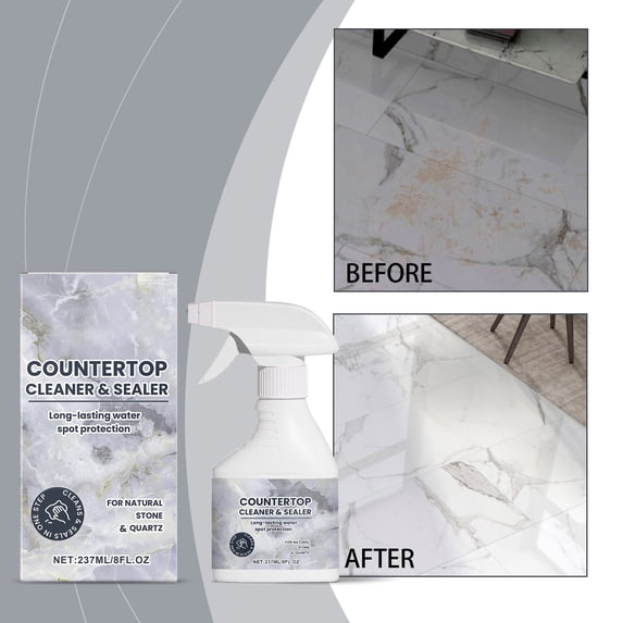 Countertop Cleaner Stain Remover, Water Spot Eliminator for Granite Quartz Laminate, No Rinse Streak Free Formula, Protects Surfaces from Scratches, Fresh Lemon Scent, 8.4oz