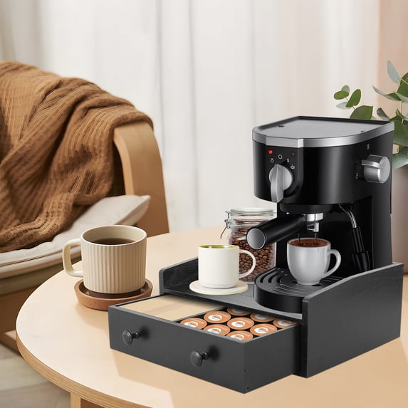 Countertop Coffee Bar Organizer with Drawer Wood Coffee Station Organizer Large Capacity Coffee Organizer Station Elegant Coffee Machine Stand for Counter Black
