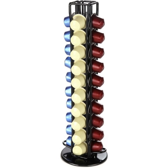 Countertop Coffee Capsules Holder Carousel Compatible with Nespresso Cups, Holds up to 40 Pods, (Coffee pods are not included). Black