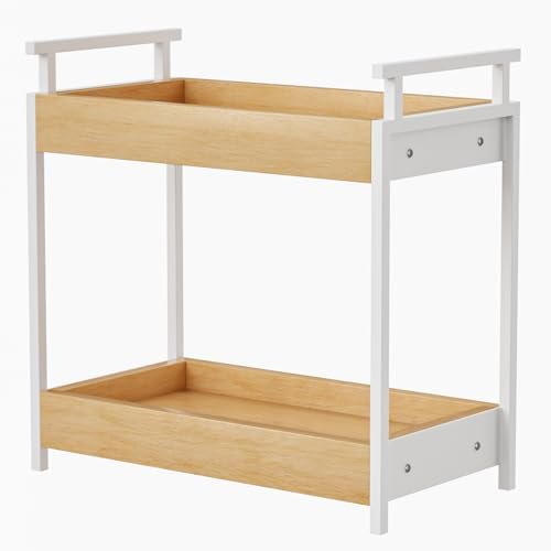 Countertop Coffee Station Organizer, 2 Tier Wooden Shelf for Coffee Bar Accessories, Condiment Storage Caddy for Kitchen, Bathroom Counter Organizer, Home, Office - Natural