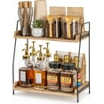 thumbnail image 1 of Countertop Coffee Station Organizer, 2 Tier Wooden Shelf for Coffee Bar Accessories, Condiment Storage Caddy for Kitchen, Home, Office - Brown, 1 of 4