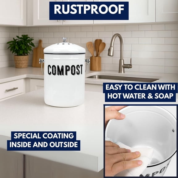 Countertop Compost Bin Kitchen - 1.3 Gal Indoor Compost Bucket with Lid for Kitchen, Farmhouse Rust Proof & Odorless Composter Bin for Countertop, 3 Charcoal Filters$$Storage