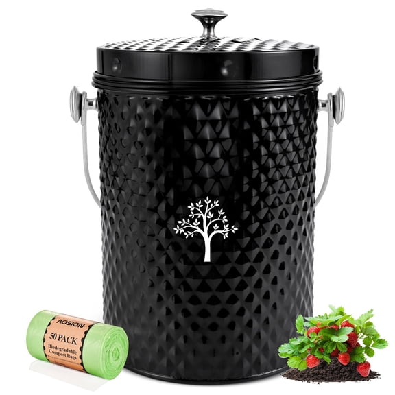 Countertop Compost Bin Kitchen,Odor Resistant Indoor Compost Bin with Lid Green