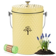 Countertop Compost Bin Kitchen,Odor Resistant Indoor Compost Bin with Lid and Compost Bags,Compost Bucket Composter Container for Food Waste,Yellow