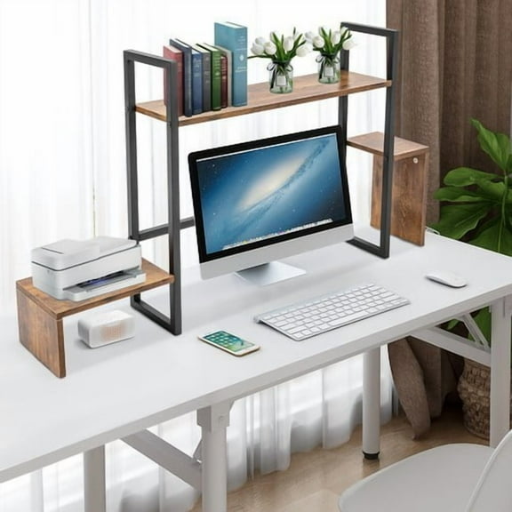 Black Brown Countertop Computer Rack Desk Storage Organizer Desktop Bookshelf Display Shelf for Bedrooms