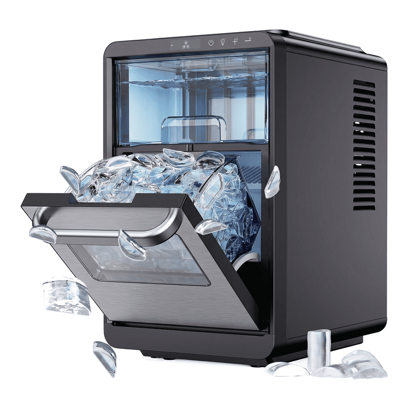 Countertop Crescent Ice Maker with Clear Slow-Melting Ice, Adjustable Ice Thickness, Timer Function, Self-Cleaning Ice Machine, Makes 16 Cubes in 15 Minutes, Up to 22 lbs Per Day