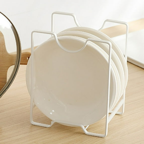 Countertop Dish Drying Rack | Multi-Functional Kitchen Organizer for Plates Bowls & Pot Lids | Iron Construction | Rust-Proof White Finish | 20x16x12cm